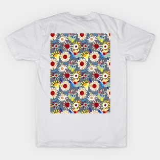 Halftone floral yellow red bue T-Shirt